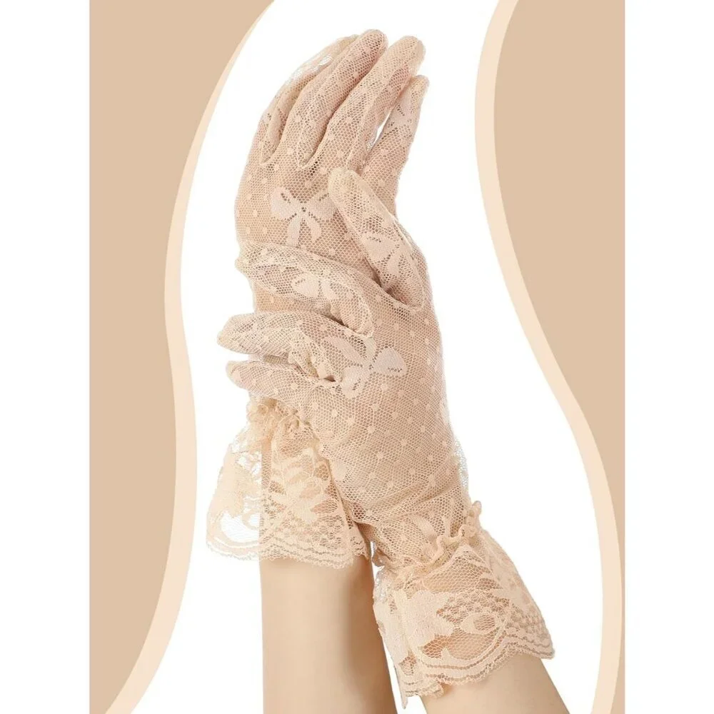 Women's Elegant Dress Up Lace Gloves Dark Nude Halloween Wedding Parties Prom